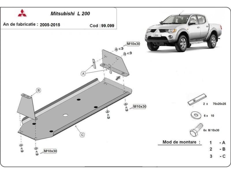 Bunnplate stål Mitsubishi L 200 2005 - 2015 | Drivstofftankdeksel - Beskyttelse deksel under dieseltank – bilde 2