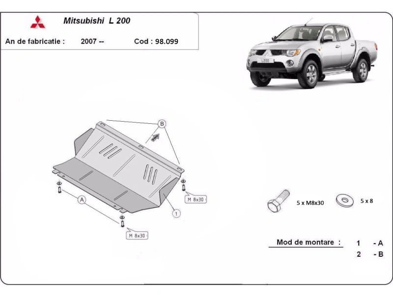 Bunnplate stål Mitsubishi L 200 2005 - 2015 | Radiatordeksel - Beskyttelse deksel under radiator – bilde 2