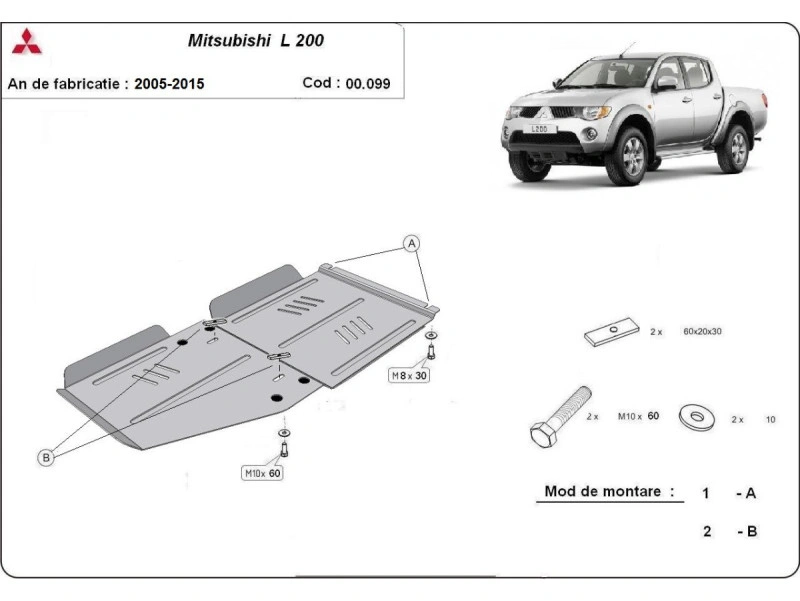 Bunnplate stål Mitsubishi L200 2005 – 2015 │ Girkassedeksel - Beskyttelse deksel under girkasse – bilde 2