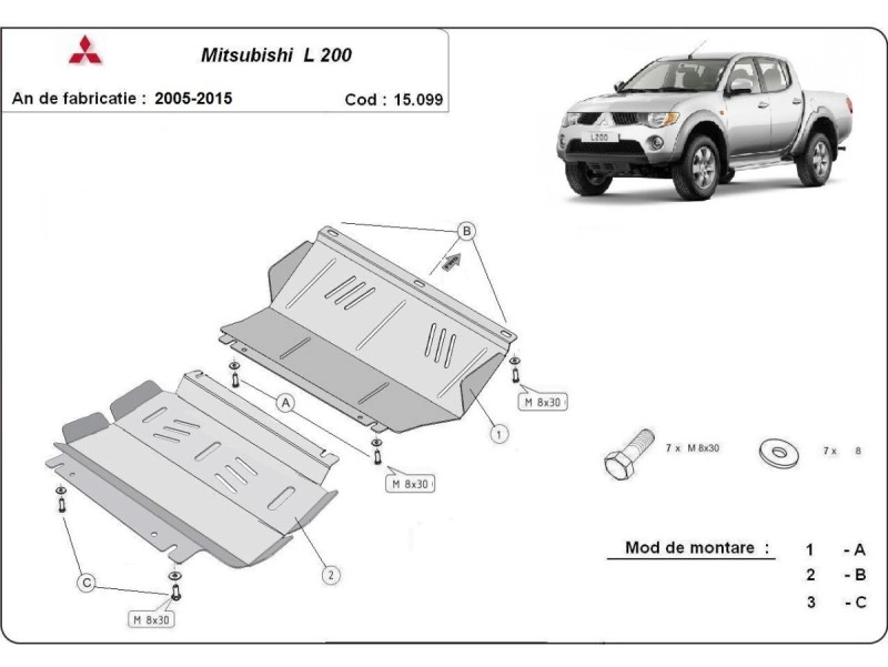 Bunnplate stål Mitsubishi L200 2005–2015 │ Motordeksel - Beskyttelse deksel under motor – bilde 2