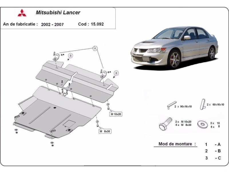 Bunnplate stål Mitsubishi Lancer 2002 - 2007 | Motordeksel - Beskyttelse deksel under motor – bilde 2