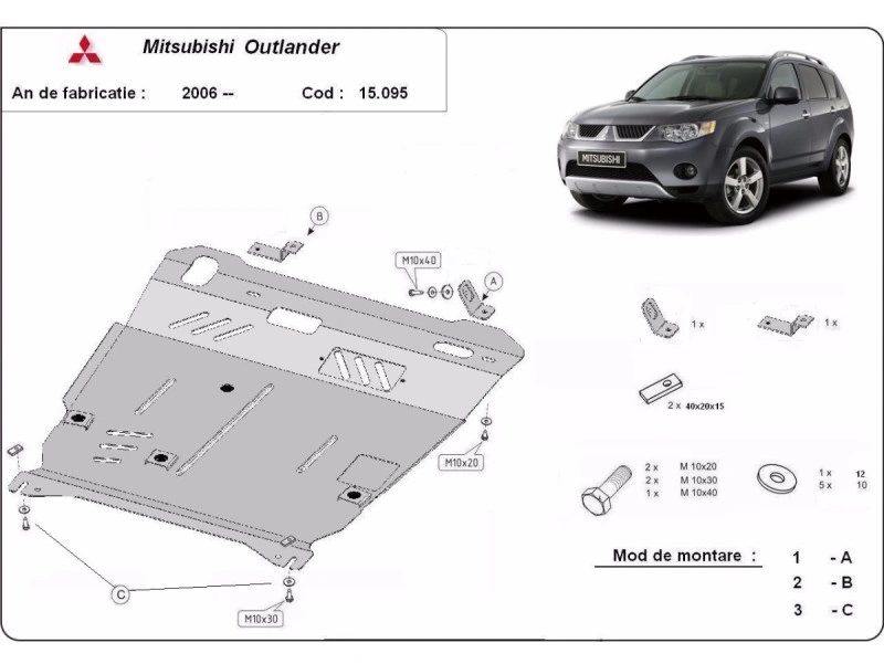 Bunnplate stål Mitsubishi Outlander II 2006 - 2012 / Citroen C4 Aircross 2012 - 2017 | Motordeksel - Beskyttelse deksel under motor – bilde 2