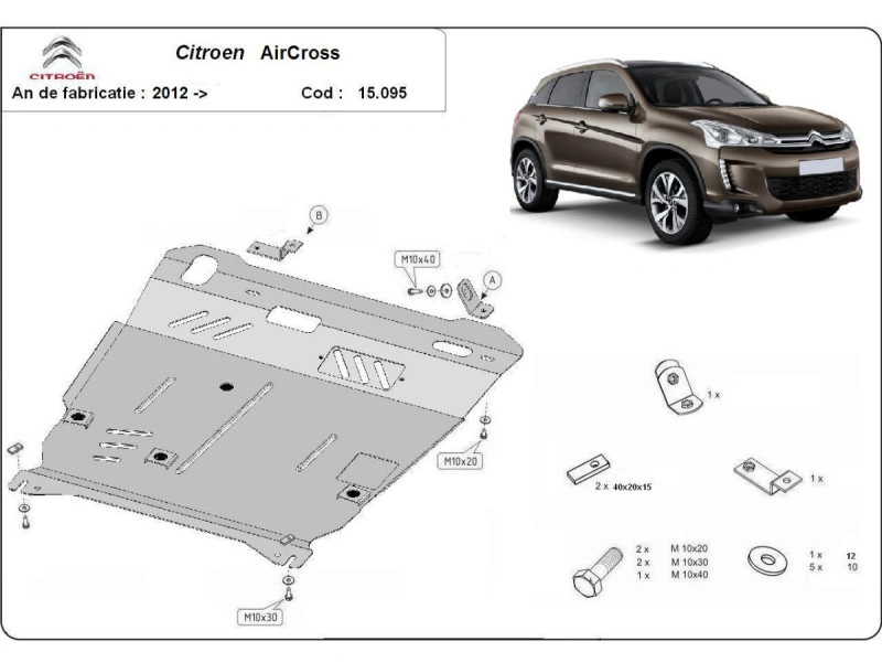 Bunnplate stål Mitsubishi Outlander II 2006 - 2012 / Citroen C4 Aircross 2012 - 2017 | Motordeksel - Beskyttelse deksel under motor – bilde 4