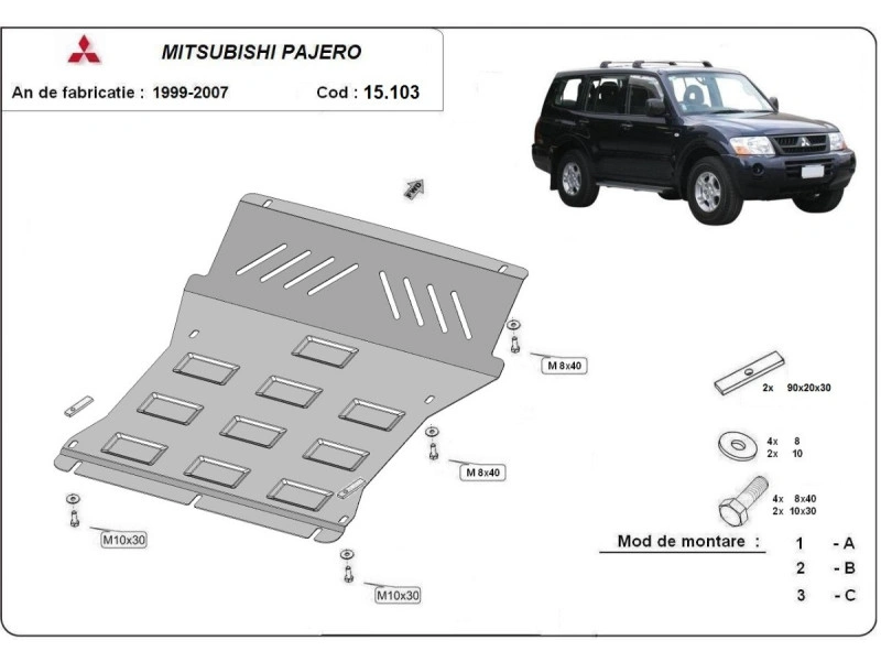 Bunnplate stål Mitsubishi Pajero 3 (V60, V70) 1999 - 2007 | Motordeksel - Beskyttelse deksel under motor – bilde 2