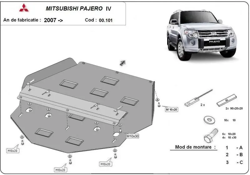 Bunnplate stål Mitsubishi Pajero IV 2006 - 2021 │ beskyttelse deksel under girkasse – bilde 2