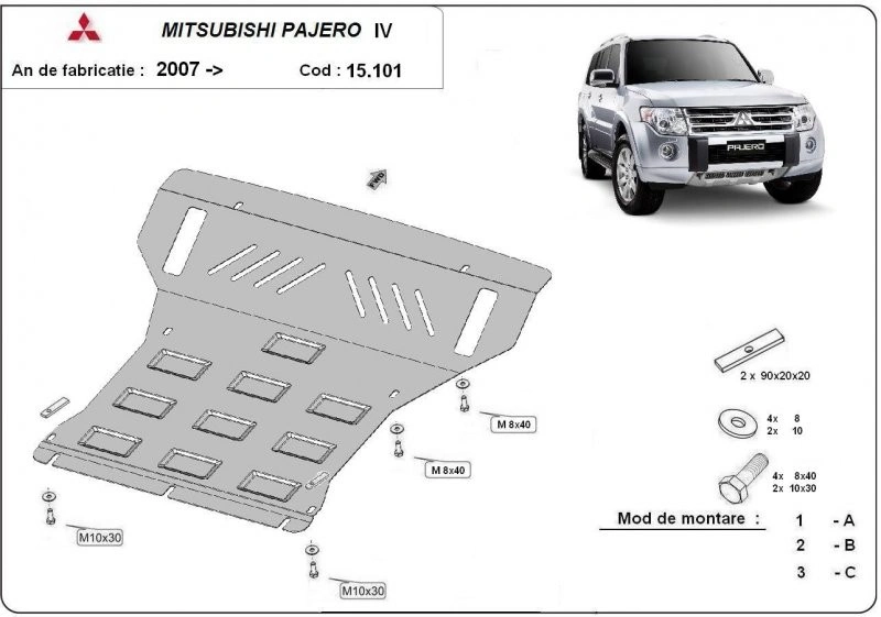 Bunnplate stål Mitsubishi Pajero IV 2006 - 2021 │ Beskyttelse deksel under motor – bilde 2