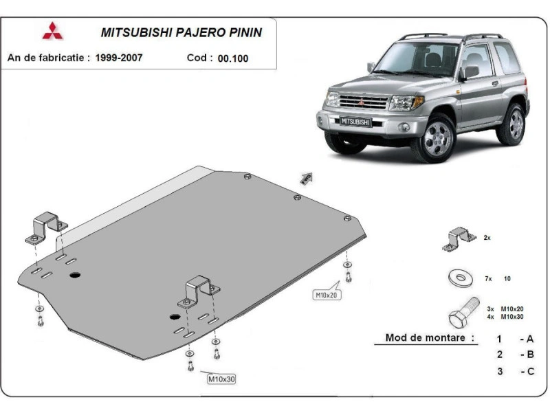 Bunnplate stål Mitsubishi Pajero Pinin 1997 - 2007 | Girkassedeksel - Beskyttelse deksel under girkasse – bilde 2
