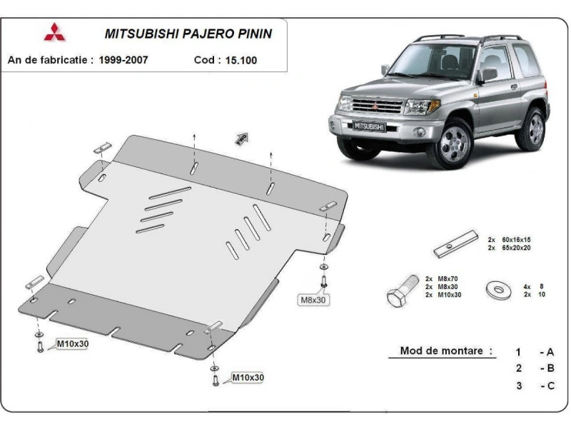 Bunnplate stål Mitsubishi Pajero Pinin 1997 - 2007 | Motordeksel - Beskyttelse deksel under motor – bilde 2