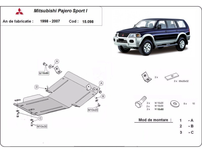 Bunnplate stål Mitsubishi Pajero Sport 1 1998 - 2007 | Motordeksel - Beskyttelse deksel under motor – bilde 2