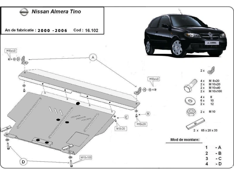 Bunnplate stål Nissan Almera Tino 2000 - 2006 | Motordeksel - Beskyttelse deksel under motor – bilde 2