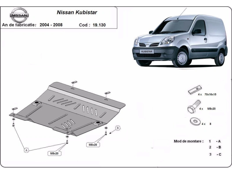 Bunnplate stål Nissan Kubistar 2004 - 2008 | Motordeksel - Beskyttelse deksel under motor – bilde 2