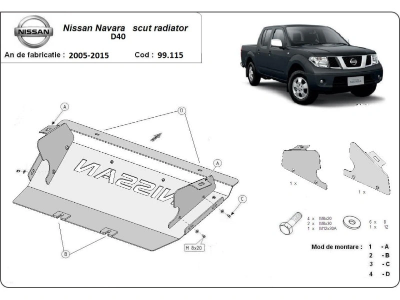 Bunnplate stål Nissan Navara 2005 - 2015 | Radiatordeksel - Beskyttelse deksel under radiator – bilde 2