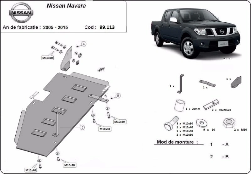 Bunnplate stål Nissan Navara III (D40) 2005 - 2015  │ Drivstofftankdeksel - Beskyttelse deksel under dieseltank – bilde 2