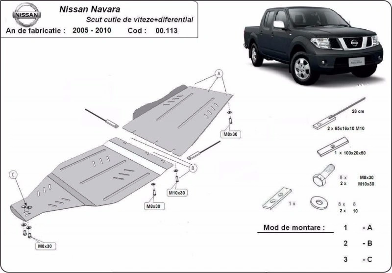 Bunnplate stål Nissan Navara III (D40) 2005 - 2015  │ Girkassedeksel - Beskyttelse deksel under girkasse + overføringskasse – bilde 2