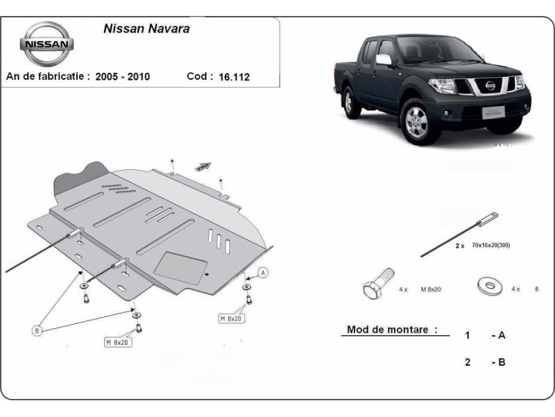 Bunnplate stål Nissan Navara III (D40) 2005 - 2015  │ Motordeksel - Beskyttelse deksel under motor – bilde 2