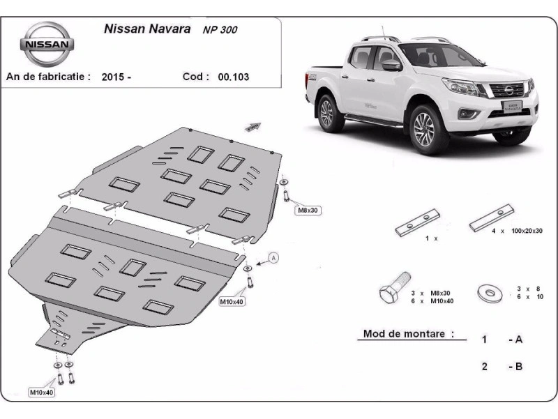 Bunnplate stål Nissan Navara NP300 D23 2015 - 2021 | Girkassedeksel - Beskyttelse deksel under girkasse – bilde 2