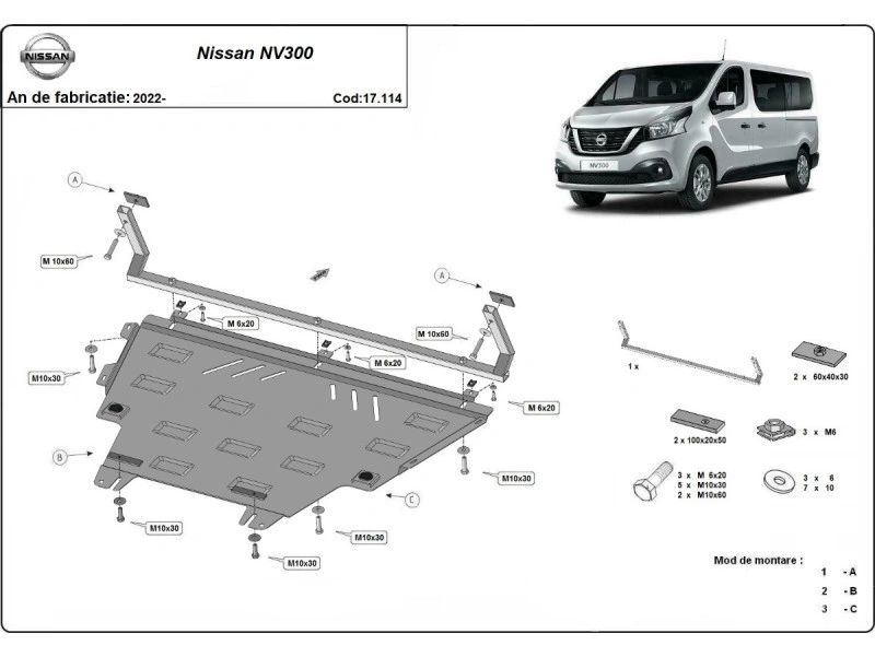 Bunnplate stål Nissan NV300 2022 -> |  Motordeksel - Beskyttelse deksel under motor – bilde 2