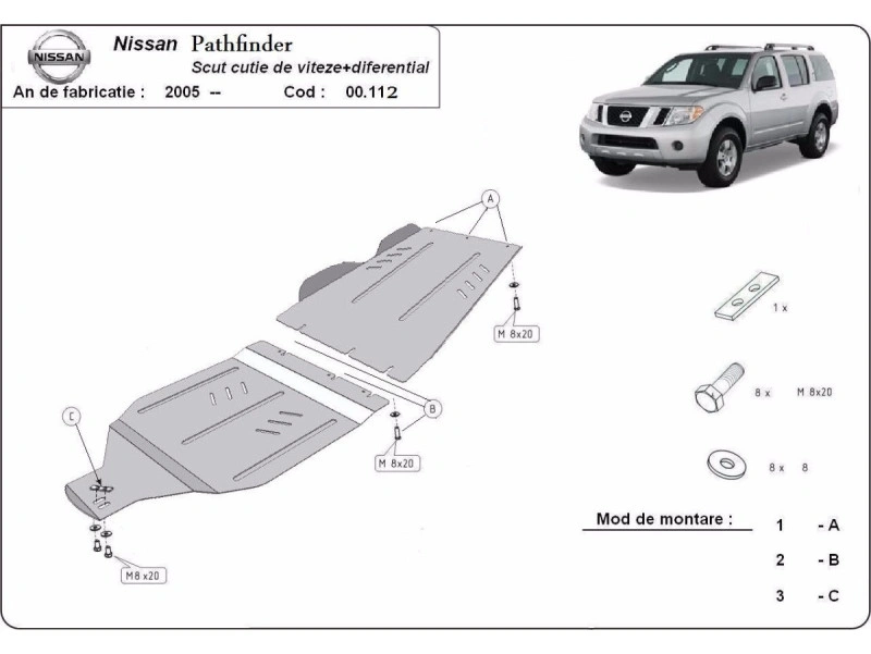 Bunnplate stål Nissan Pathfinder 2005 - 2015 | Girkassedeksel - Beskyttelse deksel under girkasse – bilde 2