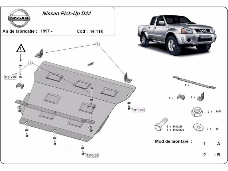 Bunnplate stål Nissan Pick Up 1997 - 2014 |  Motordeksel - Beskyttelse deksel under motor – bilde 2