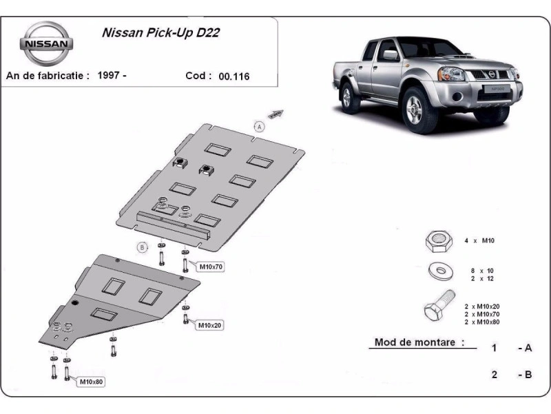 Bunnplate stål Nissan Pick Up 1997 - 2017 | Girkassedeksel - Beskyttelse deksel under girkasse
