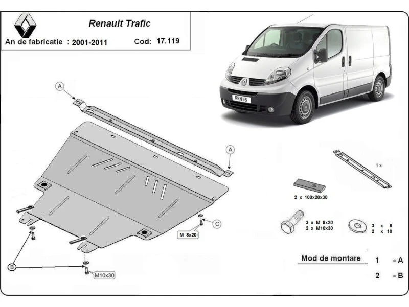 Bunnplate stål Nissan Primastar 2001 - 2015 | Motordeksel - Beskyttelse deksel under motor – bilde 19