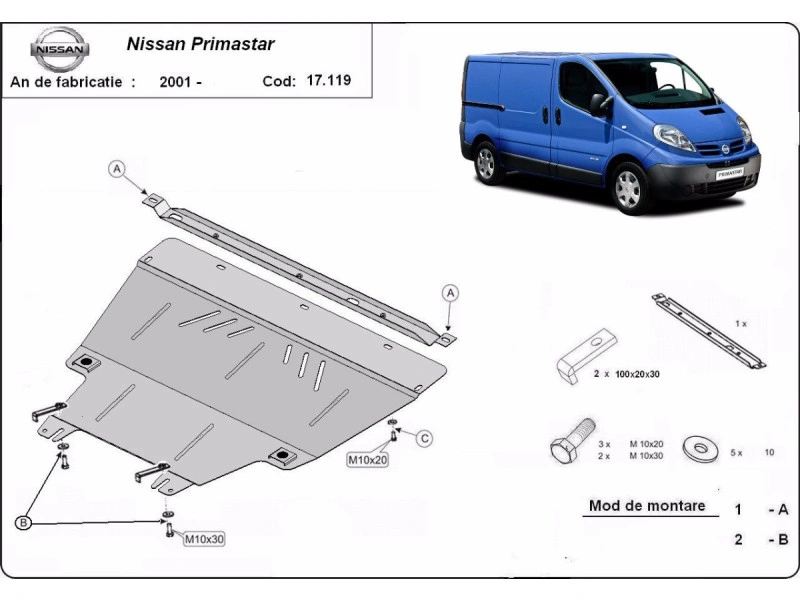 Bunnplate stål Nissan Primastar 2001 - 2015 | Motordeksel - Beskyttelse deksel under motor – bilde 2