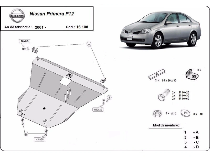 Bunnplate stål Nissan Primera P12 2001 - 2007 | Motordeksel - Beskyttelse deksel under motor – bilde 2