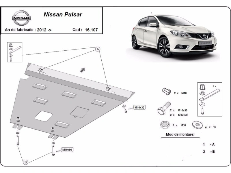 Bunnplate stål Nissan Pulsar 2012 - 2018 | Motordeksel - Beskyttelse deksel under motor – bilde 2