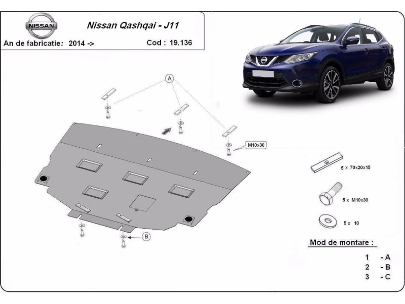 Bunnplate stål Nissan Qashqai J11 2013 - 2021 | Motordeksel - Beskyttelse deksel under motor – bilde 2