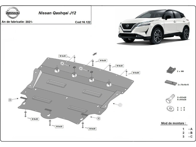 Bunnplate stål Nissan Qashqai J12 2021 -> | Motordeksel - Beskyttelse deksel under motor