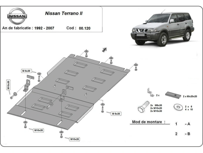 Bunnplate stål Nissan Terrano II 1992 - 2007 | Girkassedeksel - Beskyttelse deksel under girkasse – bilde 2