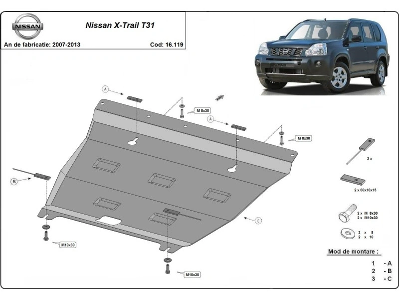 Bunnplate stål Nissan X-Trail T31 2007 - 2013 | Motordeksel - Beskyttelse deksel under motor – bilde 2