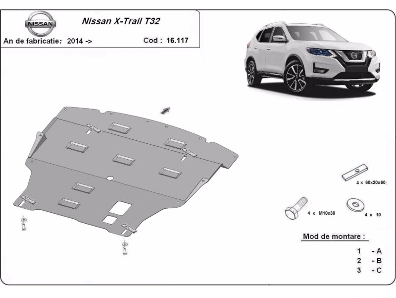 Bunnplate stål Nissan X-Trail T32 2013 - 2022 | Motordeksel - Beskyttelse deksel under motor – bilde 2