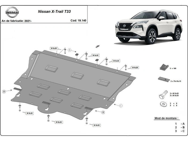 Bunnplate stål Nissan X-Trail T33 2021 -> | Motordeksel - Beskyttelse deksel under motor – bilde 2