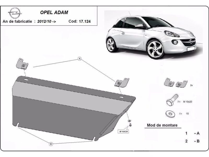 Bunnplate stål Opel Adam 2012 - 2019 | Motordeksel - Beskyttelse deksel under motor