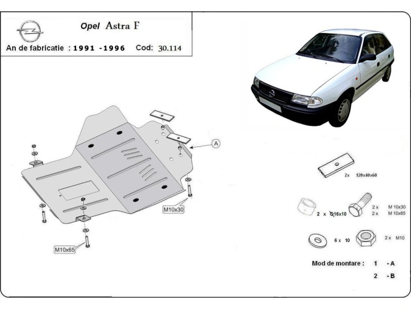 Bunnplate stål Opel Astra F 1991 - 1996 | Motordeksel - Beskyttelse deksel under motor – bilde 2