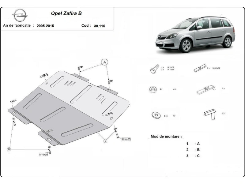 Bunnplate stål Opel Astra G / Opel Zafira | Motordeksel - Beskyttelse deksel under motor – bilde 12
