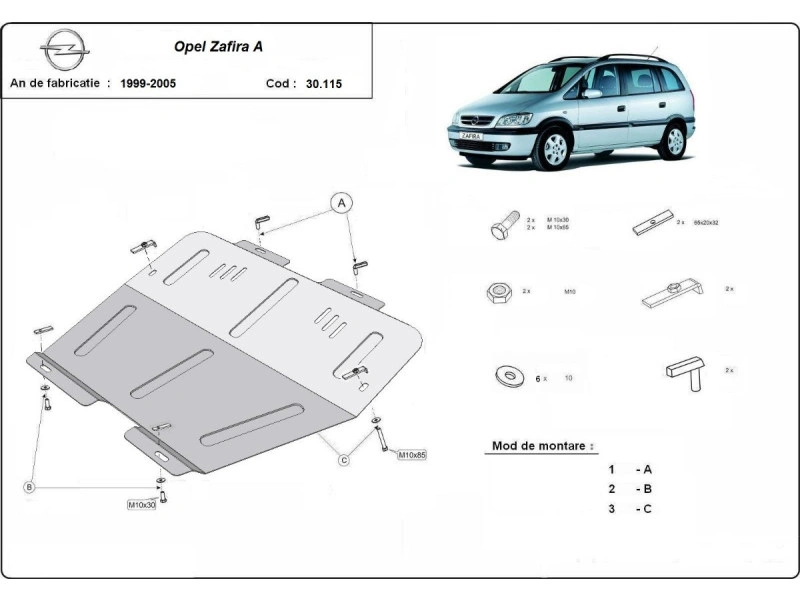 Bunnplate stål Opel Astra G / Opel Zafira | Motordeksel - Beskyttelse deksel under motor – bilde 13