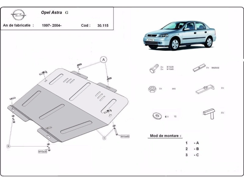 Bunnplate stål Opel Astra G / Opel Zafira | Motordeksel - Beskyttelse deksel under motor – bilde 2