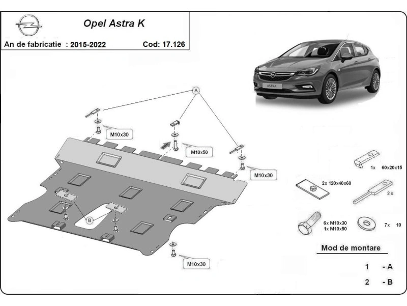 Bunnplate stål Opel Astra K 2015 - 2022 | Motordeksel - Beskyttelse deksel under motor – bilde 2