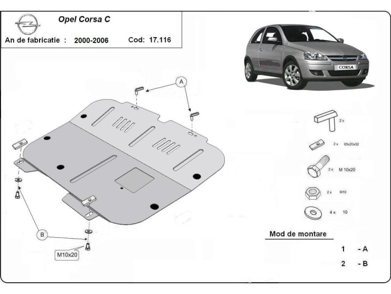 Bunnplate stål Opel Combo / Corsa  / Meriva / Tigra | Motordeksel - Beskyttelse deksel under motor Image 12