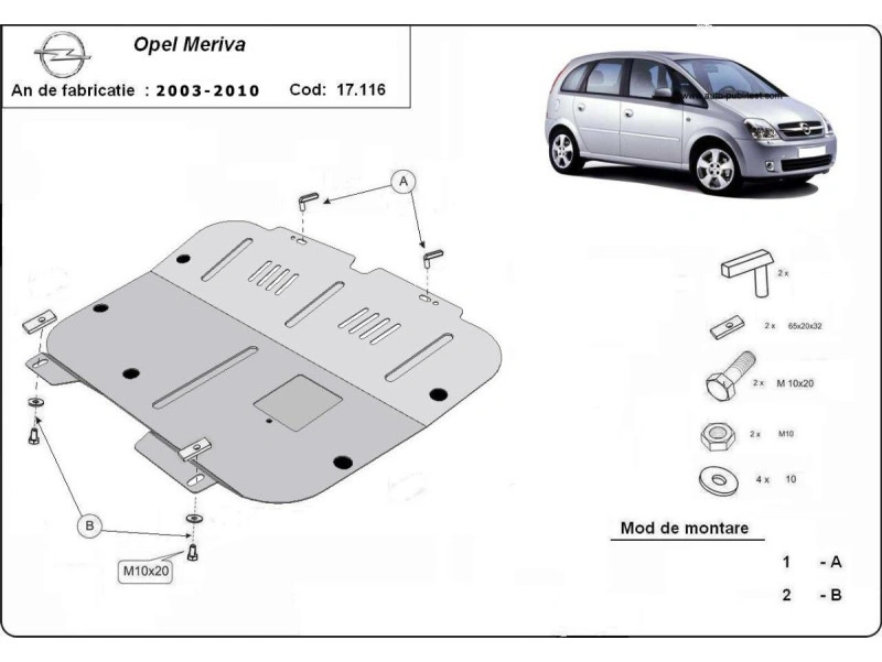 Bunnplate stål Opel Combo / Corsa  / Meriva / Tigra | Motordeksel - Beskyttelse deksel under motor Image 13