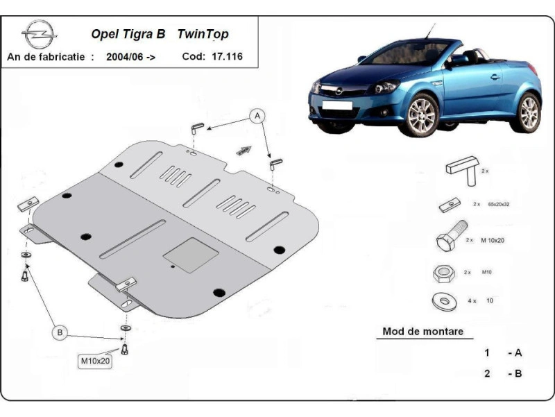 Bunnplate stål Opel Combo / Corsa  / Meriva / Tigra | Motordeksel - Beskyttelse deksel under motor Image 14