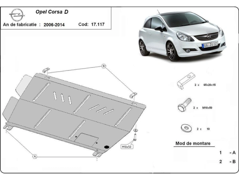 Bunnplate stål Opel Corsa D 2006 - 2014 | Motordeksel - Beskyttelse deksel under motor – bilde 2