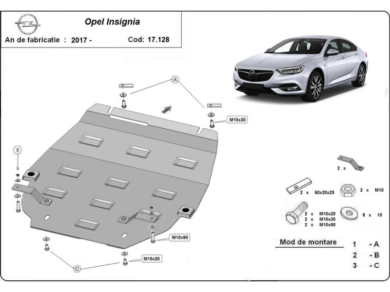 Bunnplate stål Opel Insignia B 2017 -> |  Motordeksel - Beskyttelse deksel under motor – bilde 2
