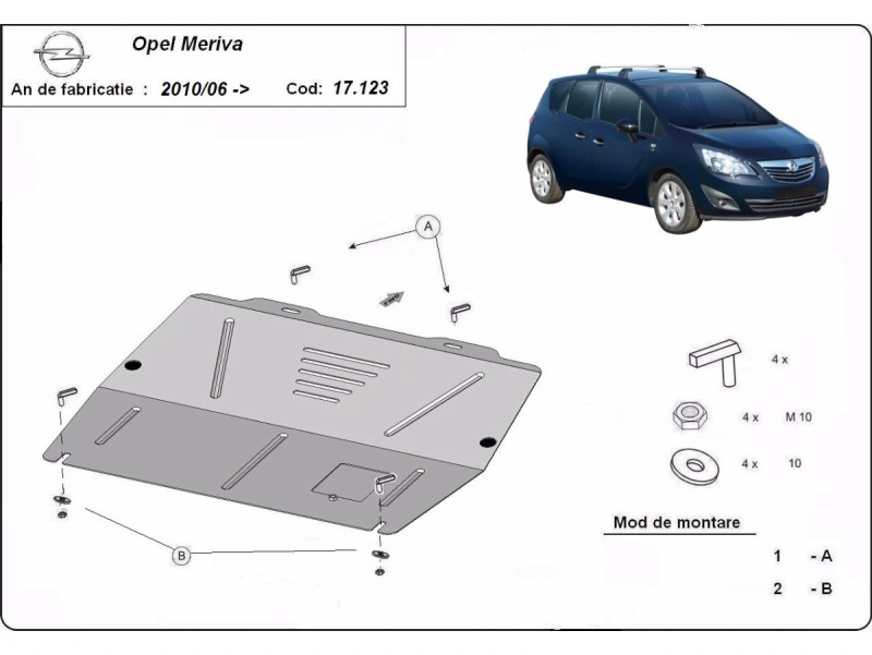 Bunnplate stål Opel Meriva 2010 - 2017 | Motordeksel - Beskyttelse deksel under motor – bilde 2