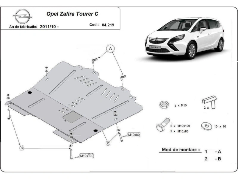 Bunnplate stål Opel Zafira C 2011 - 2019 | Motordeksel - Beskyttelse deksel under motor