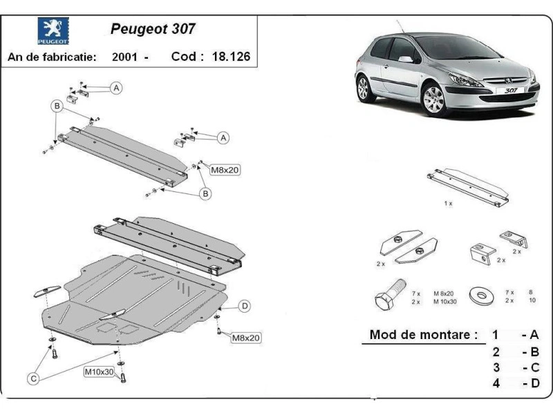 Bunnplate stål Peugeot 307 2001 - 2008 | Motordeksel - Beskyttelse deksel under motor – bilde 2