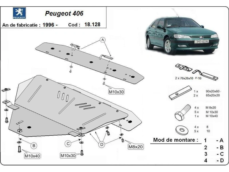 Bunnplate stål Peugeot 406 1996 - 2004 | Motordeksel - Beskyttelse deksel under motor – bilde 2