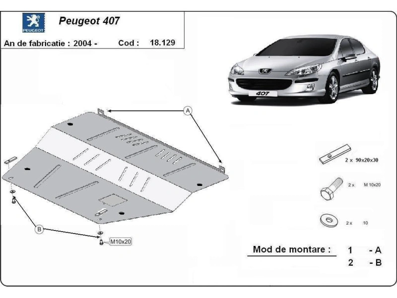Bunnplate stål Peugeot 407 2004 - 2011 | Motordeksel - Beskyttelse deksel under motor – bilde 2